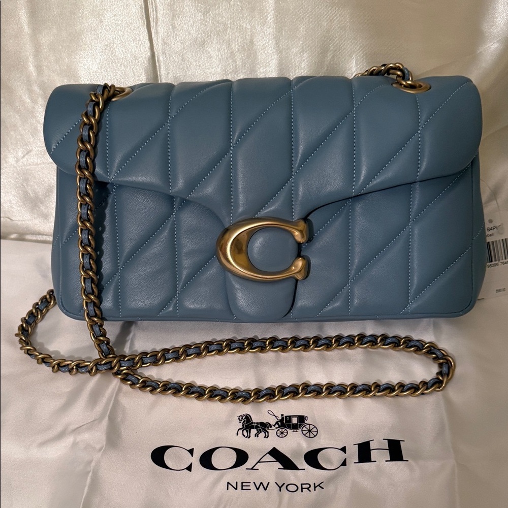 Coach Quilted Shoulder Bag in Light Blue with Gold Hardware - Picture 4 of 11